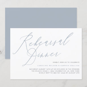 Dusty Blue Elegant Calligraphy Rehearsal Dinner Invitation