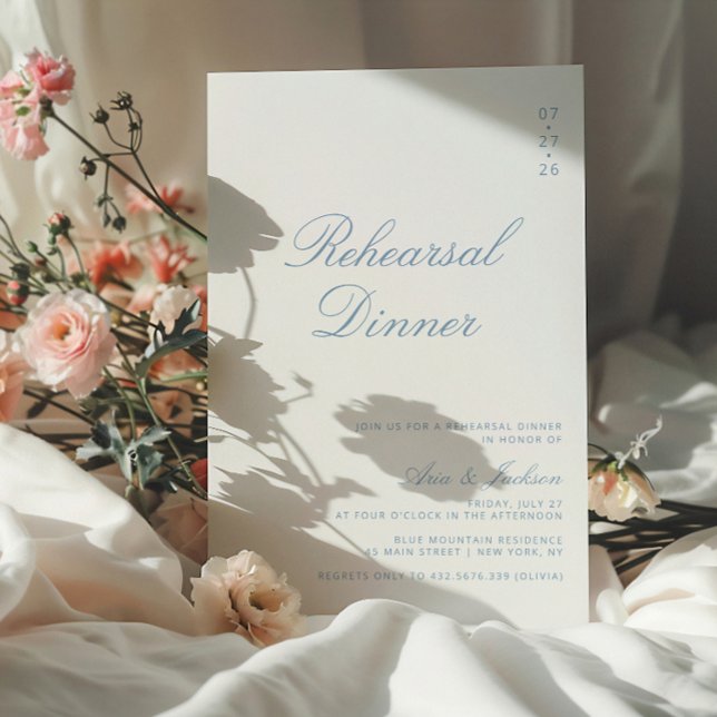 Dusty Blue Elegant Calligraphy Rehearsal Dinner Invitation (Creator Uploaded)