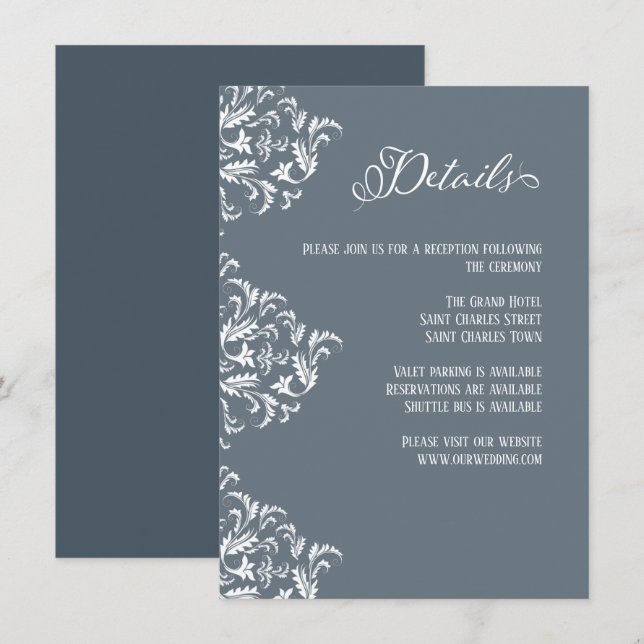 Dusty Blue Elegant Calligraphy Wedding Details Enclosure Card (Front/Back)