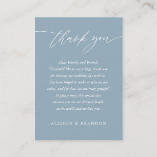 Dusty Blue Elegant Calligraphy Wedding Thank You Place Card