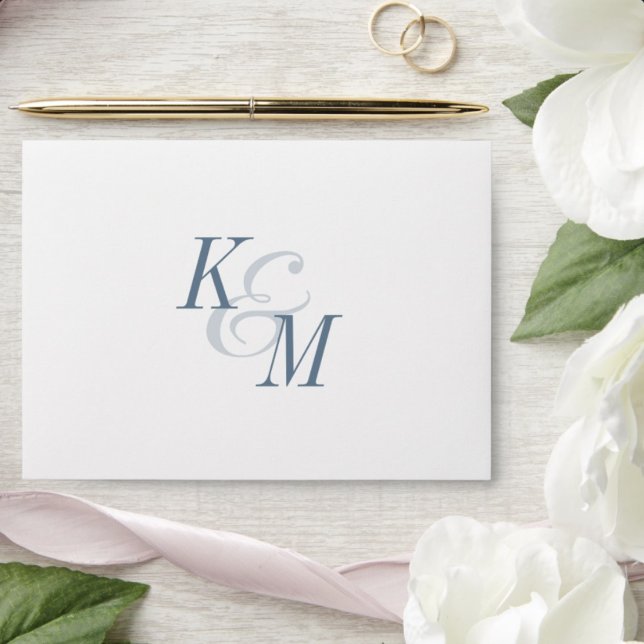 Dusty Blue Elegant Classic Monogram Wedding Envelope (Creator Uploaded)