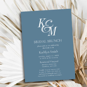Dusty Blue Elegant Classic Simple Bridal Brunch Invitation