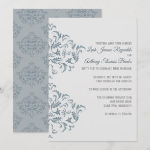 Dusty Blue Elegant Damask Invitation