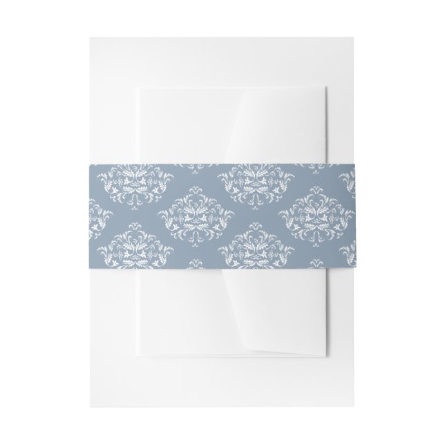 Dusty Blue Elegant Damask Invitation Bands Belly Band (Front Example)