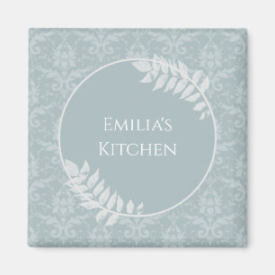 Dusty Blue Elegant Damask Personalized Magnet