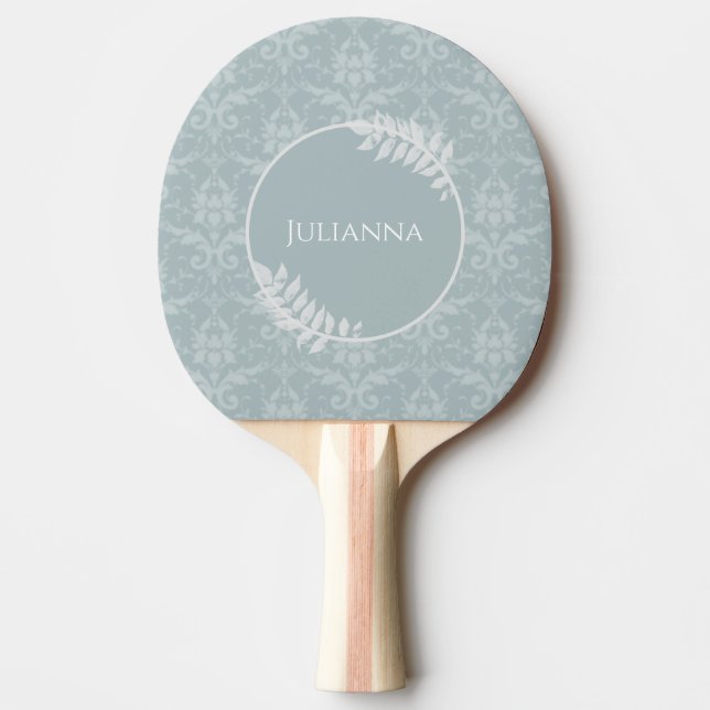 Dusty Blue Elegant Damask Personalized Ping Pong Paddle (Front)