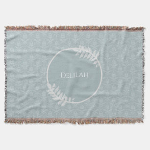 Dusty Blue Elegant Damask Personalized Throw Blanket