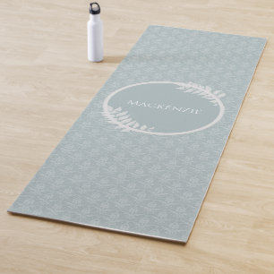 Dusty Blue Elegant Damask Personalized Yoga Mat