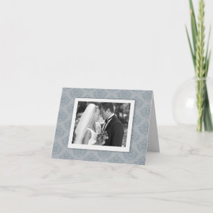 Dusty Blue élégant Damask Photo Carte de remerciem