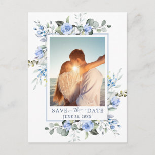 Dusty Blue Elegant Eucalyptus PHOTO Save the Date Postcard