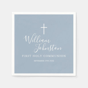 Dusty Blue Elegant First Holy Communion Napkins