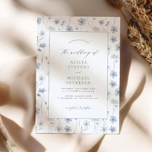Dusty blue elegant floral garden wedding invitation