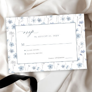 Dusty blue elegant floral garden wedding RSVP card