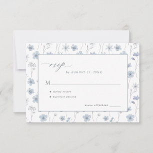 Dusty blue elegant floral garden wedding RSVP card