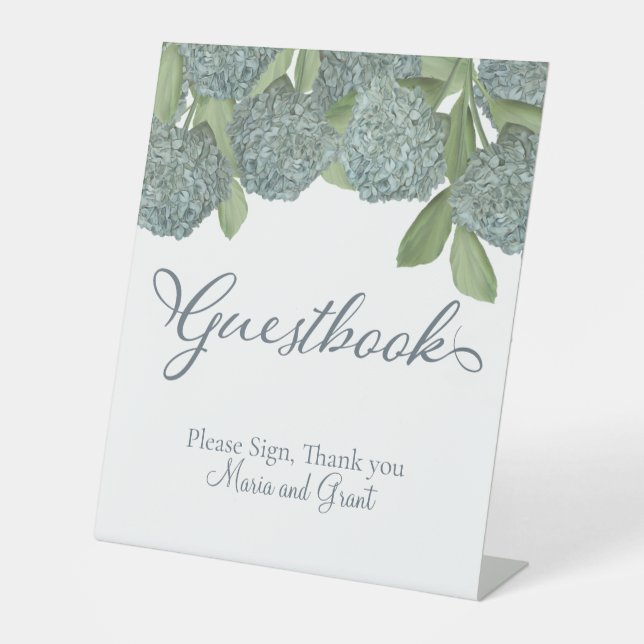 Dusty Blue Elegant Floral Guestbook Reception Pedestal Sign (Front)