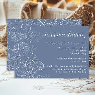 Dusty Blue Elegant Floral Wedding Accommodations Enclosure Card
