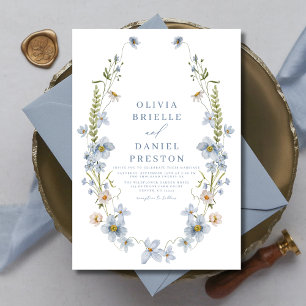 Dusty Blue Elegant Garden Vintage Wedding Invitation