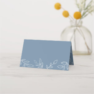 Dusty Blue Elegant Leaves Pattern Wedding Place Card
