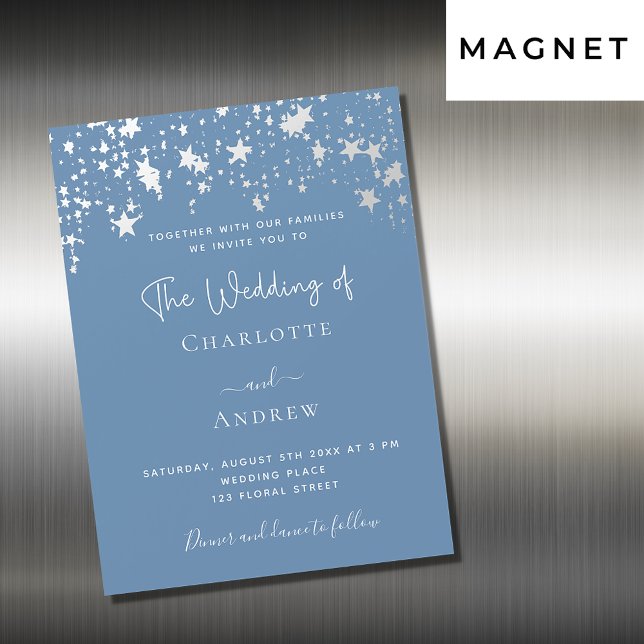 Dusty blue elegant luxury wedding magnetic invitation (Creator Uploaded)