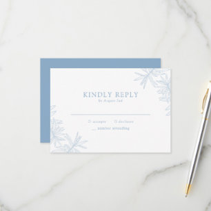 Dusty Blue Elegant Minimalist Botanical  RSVP Card