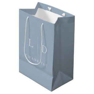 Dusty Blue Elegant Minimalist Monogram Wedding Medium Gift Bag