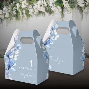 Dusty Blue Elegant Modern Floral Baptism Favor Box