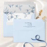 Dusty Blue Elegant, Modern, Floral Wedding Envelop