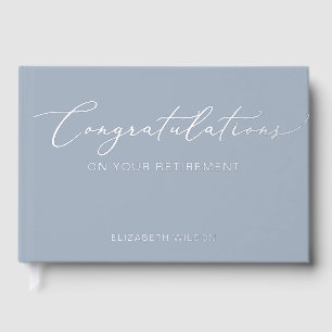 Dusty Blue Elegant Modern Retirement Guest Book