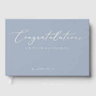 Dusty Blue Elegant Modern Retirement Guest Book