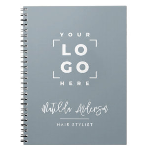 Dusty blue elegant modern your logo script notebook