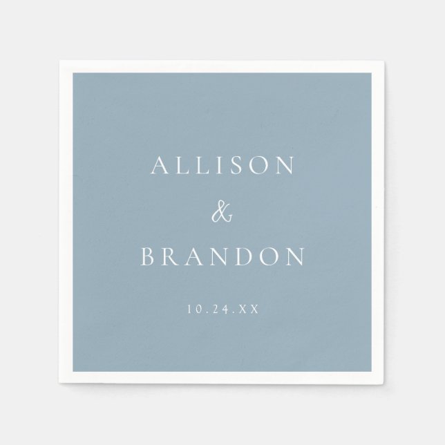 Dusty Blue Elegant Personalized Wedding Napkin (Front)