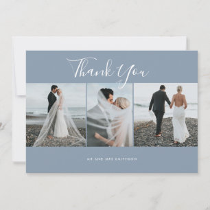 Dusty Blue Elegant Photo Wedding Thank You Card