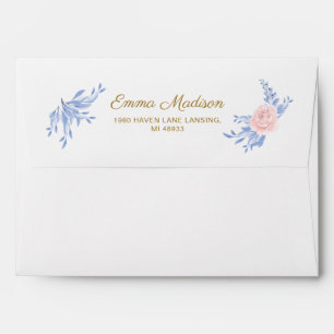 Dusty Blue Elegant Pink Floral Rustic Wedding Enve Envelope