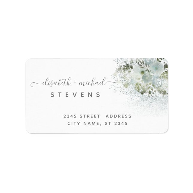Dusty blue elegant romantic floral label (Front)