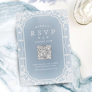 Dusty blue elegant romantic vintage QR code RSVP Card