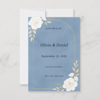 Dusty Blue Elegant Save the Date Card