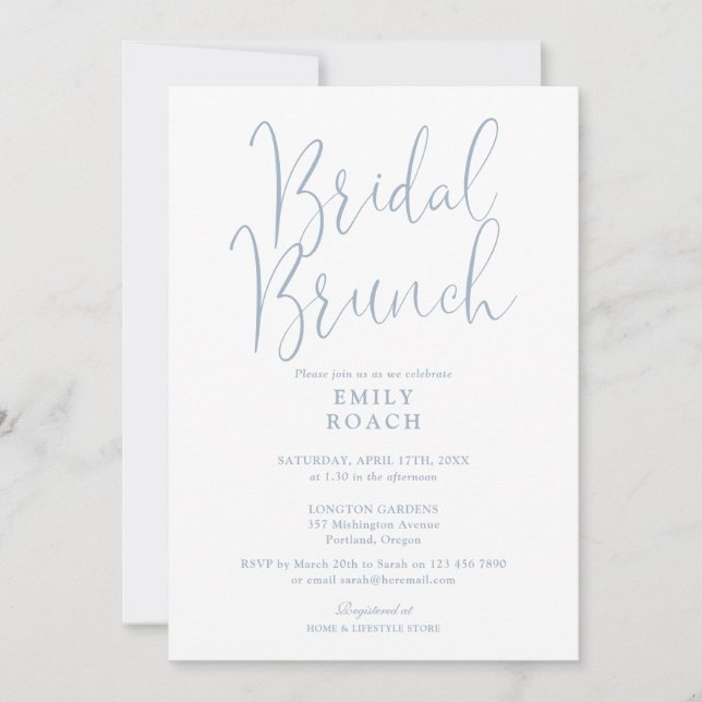 Dusty Blue Elegant Script Bridal Bunch Shower Invitation (Front)