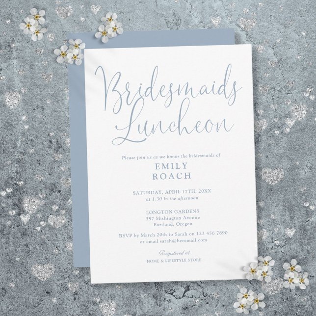 Dusty Blue Elegant Script Bridesmaids Luncheon Invitation (Dusty Blue Elegant Script Bridesmaids Luncheon Invitation)