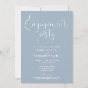 Dusty Blue Elegant Script Engagement Party Invitation