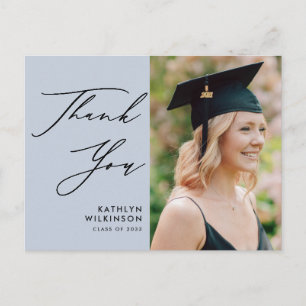 Dusty Blue Elegant Script Graduation Thank You Postcard