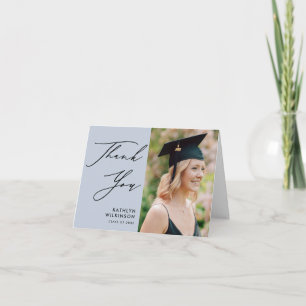 Dusty Blue Elegant Script Minimalist Graduation Thank You Card