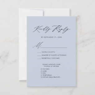 Dusty Blue Elegant Script Minimalist Wedding RSVP Card