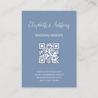 Dusty Blue Elegant Script | QR Code Wedding RSVP Enclosure Card