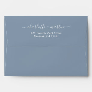 Dusty Blue Elegant Script Return Address Wedding Envelope