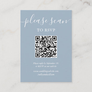 Dusty Blue Elegant Script RSVP QR Code Enclosure Card