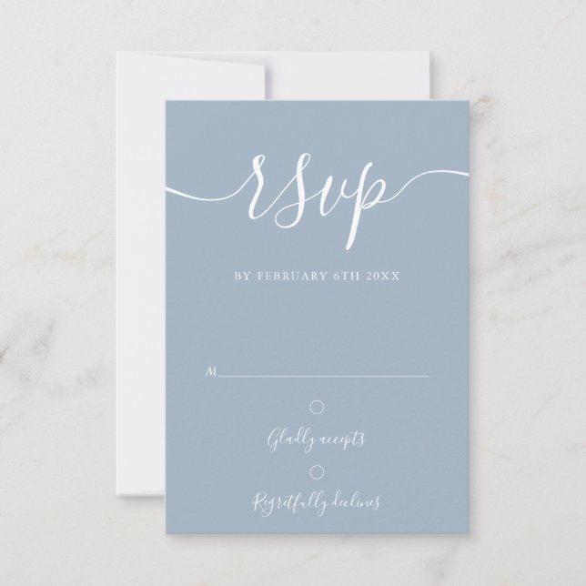 Dusty Blue Elegant Script Simple Modern RSVP Card (Front)