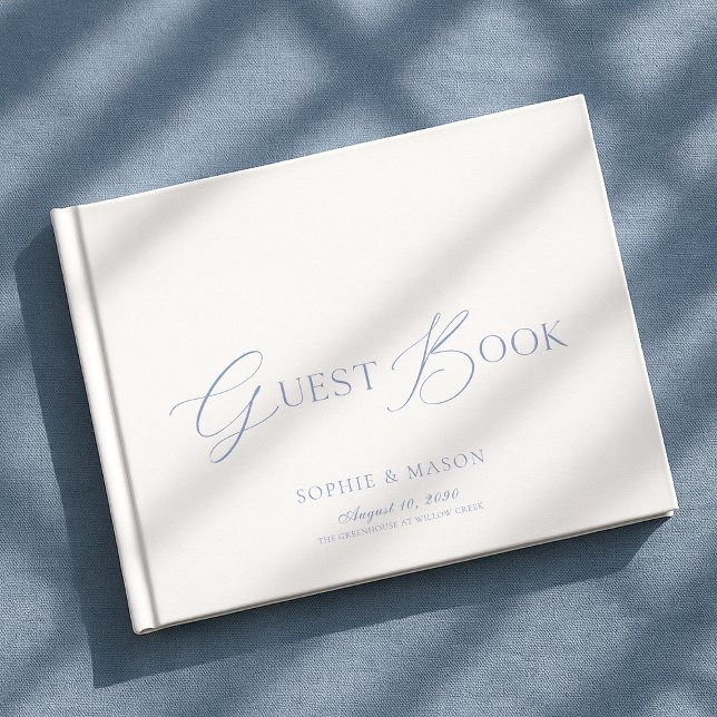 Dusty Blue Elegant Script Wedding Guest Book (Creator Uploaded)