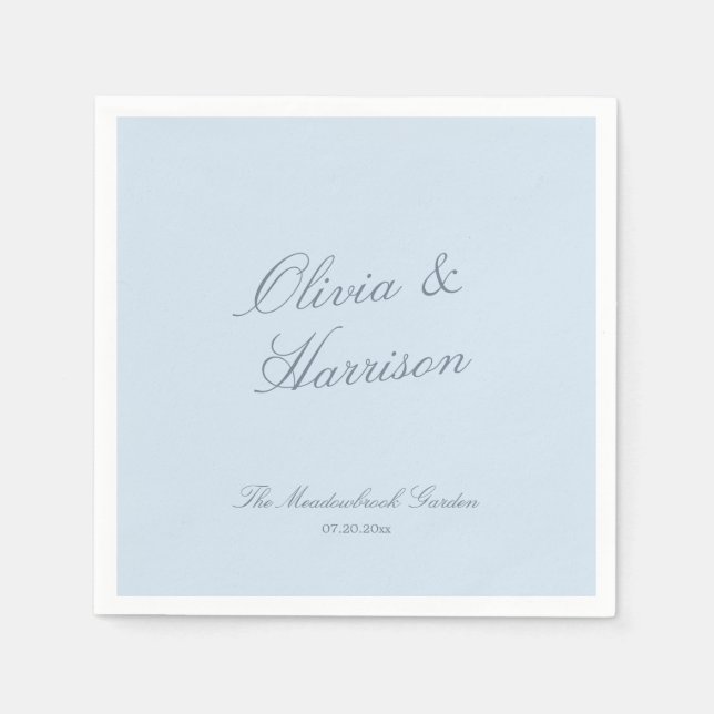 Dusty Blue Elegant Script Wedding Napkin (Front)