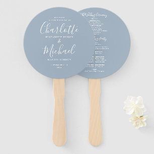 Dusty Blue Elegant Script Wedding Program Hand Fan