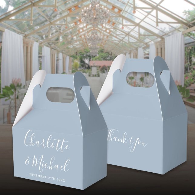 Dusty Blue Elegant Signature Script Wedding Favor Box (Dusty Blue Elegant Signature Script Wedding Favor Boxes)